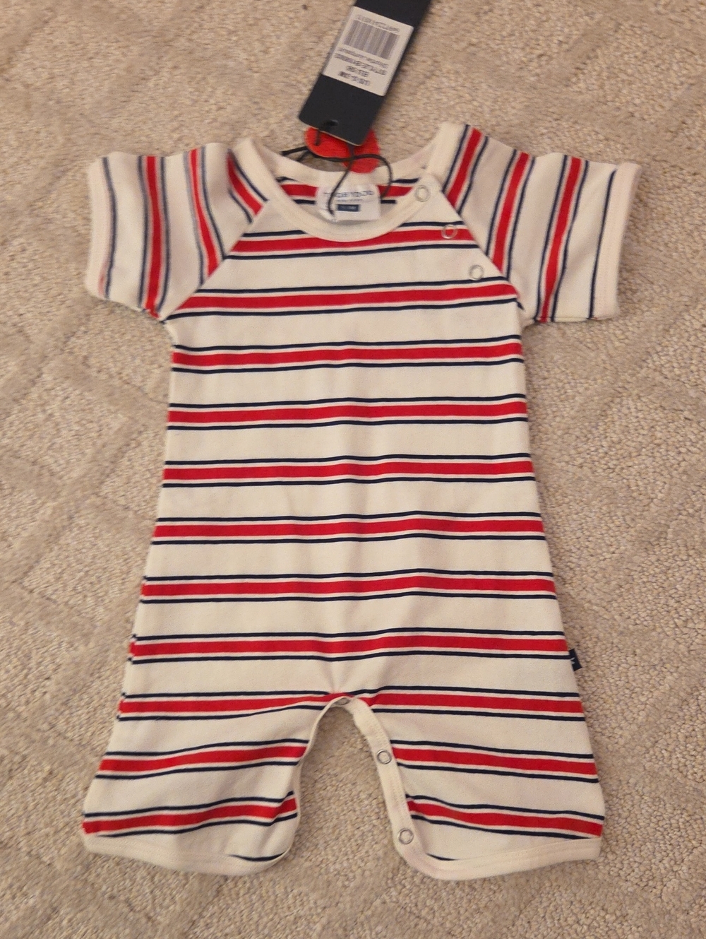 Toobydoo Cream One-Piece with Red and Navy Stripes